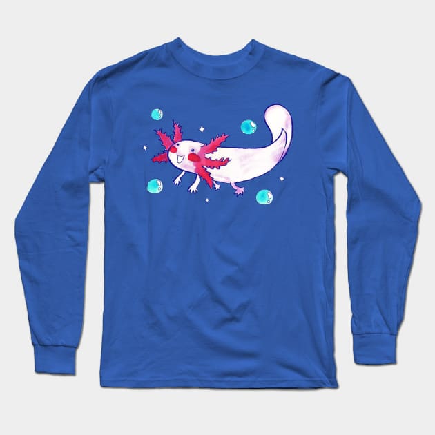 Sparkly Bubbly Watercolor Axolotl Long Sleeve T-Shirt by saradaboru